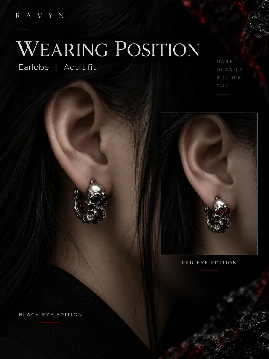 Gothic Skull Tentacle Hoop Earrings, Red Gem Eye Dark Fantasy Punk Earrings, Alternative Statement Jewelry - product image