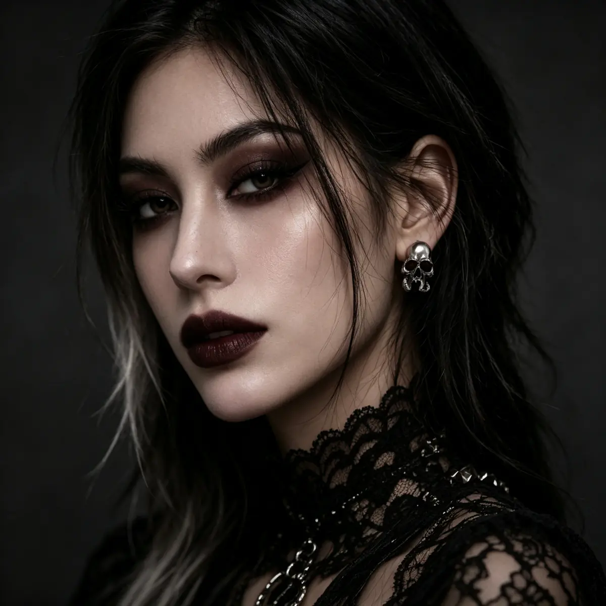 Gothic Skull Tentacle Hoop Earrings, Red Gem Eye Dark Fantasy Punk Earrings, Alternative Statement Jewelry - wearing view