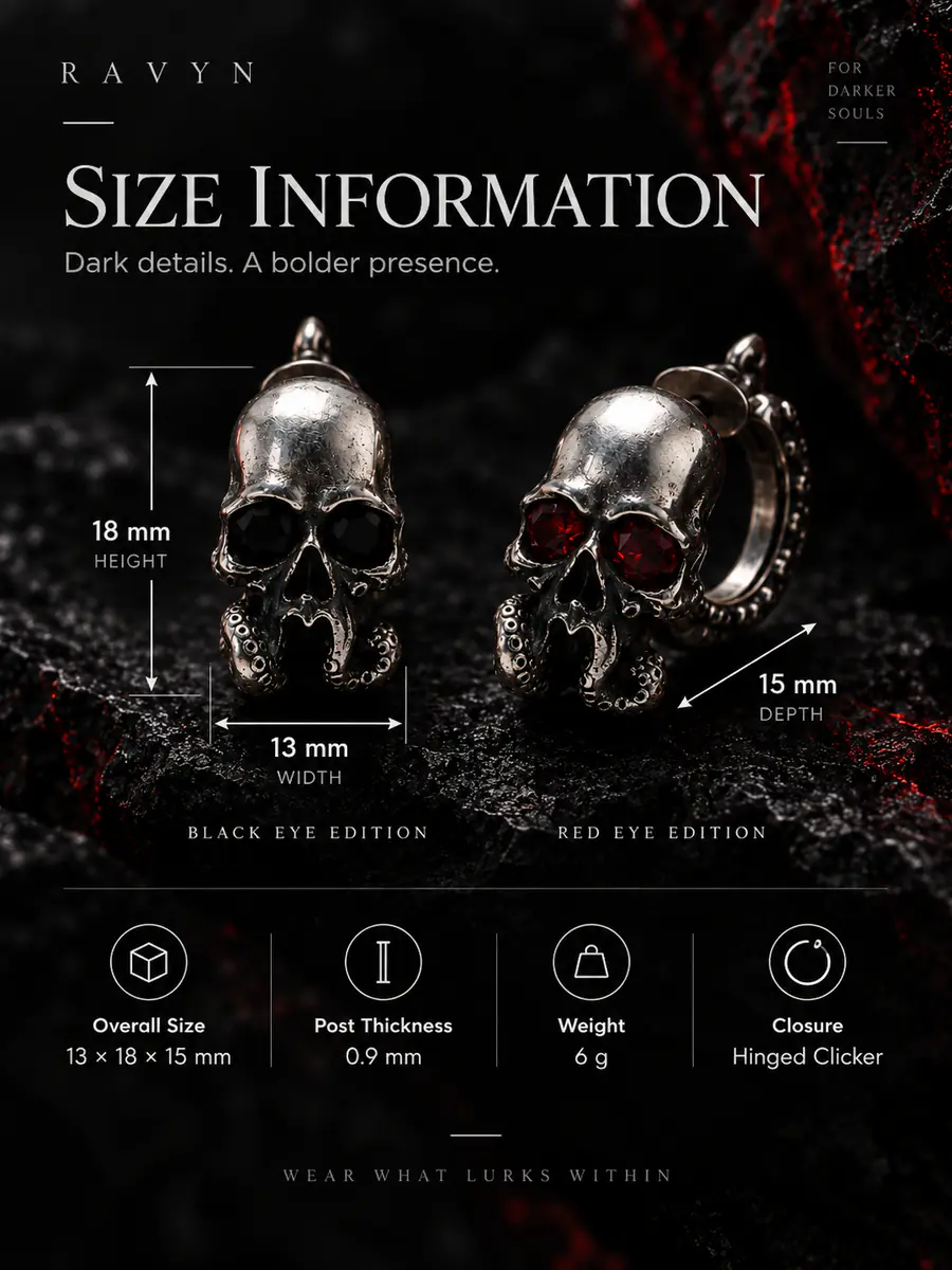Gothic Skull Tentacle Hoop Earrings, Red Gem Eye Dark Fantasy Punk Earrings, Alternative Statement Jewelry - product image