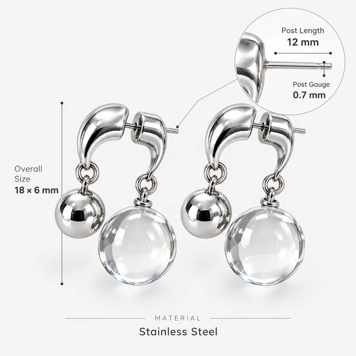 Clear Orb Double Ball Drop Earrings, 2-Way Wear Minimalist Dangle Earrings, Modern Statement Jewelry for Women - product image