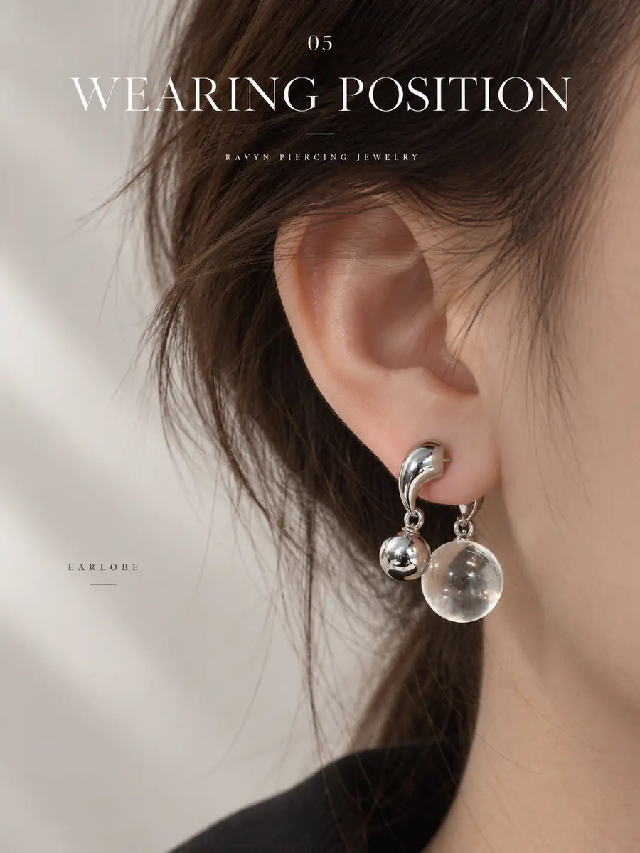 Clear Orb Double Ball Drop Earrings, 2-Way Wear Minimalist Dangle Earrings, Modern Statement Jewelry for Women - product image