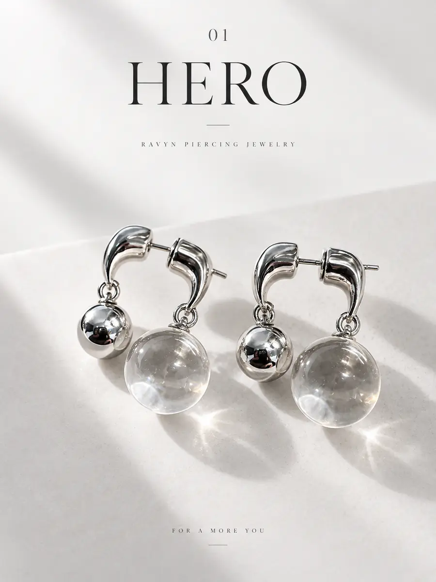 Clear Orb Double Ball Drop Earrings, 2-Way Wear Minimalist Dangle Earrings, Modern Statement Jewelry for Women - product image
