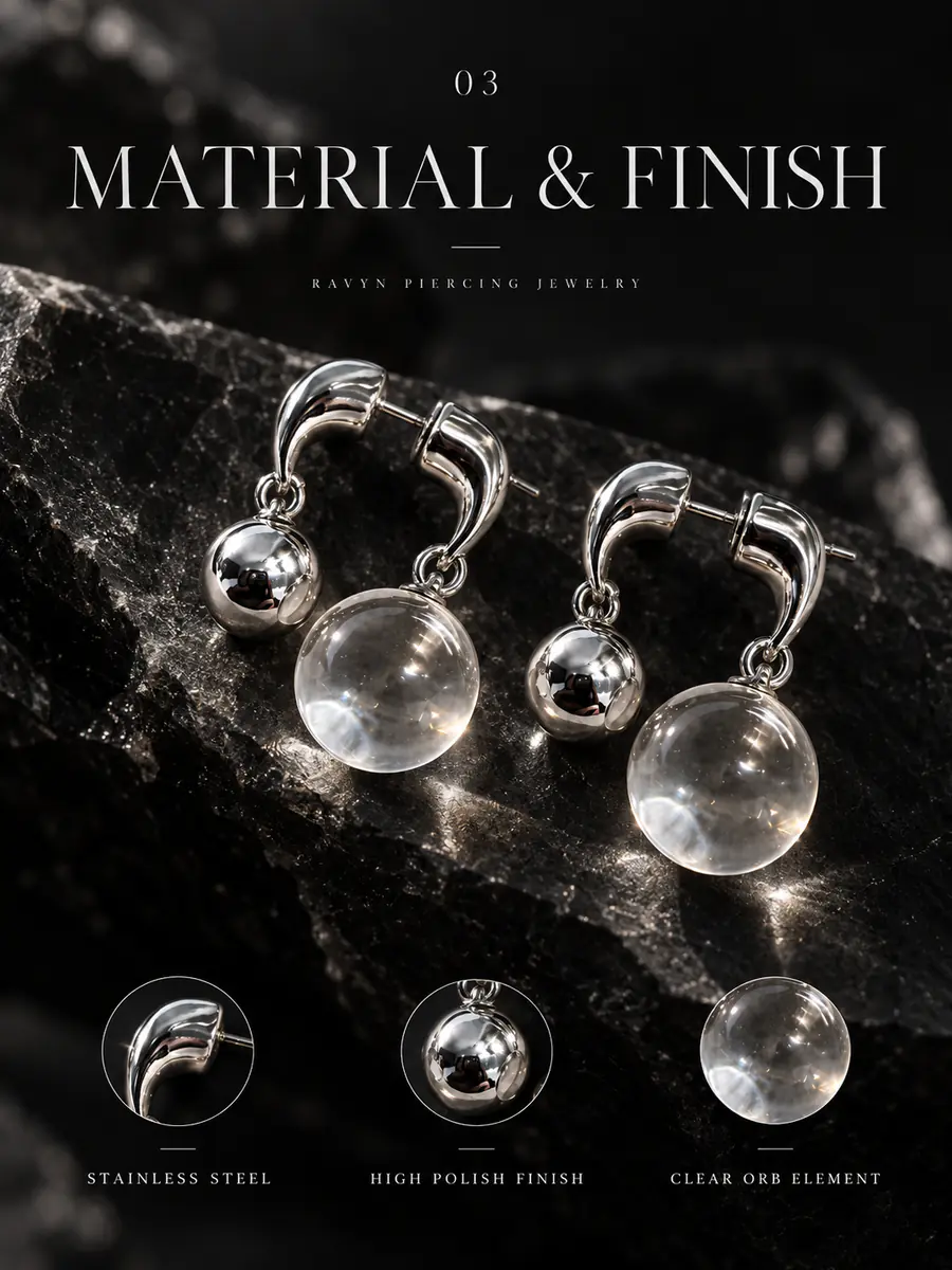 Clear Orb Double Ball Drop Earrings, 2-Way Wear Minimalist Dangle Earrings, Modern Statement Jewelry for Women - product image