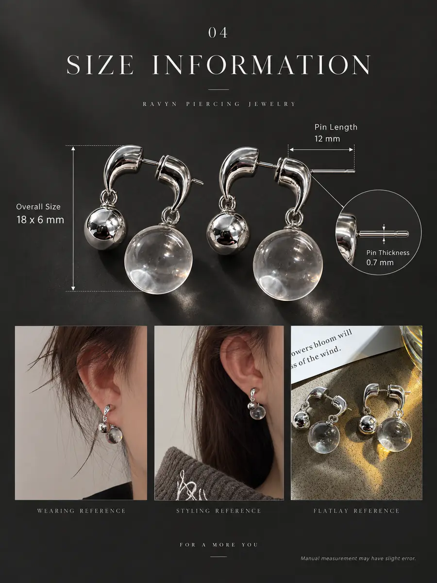 Clear Orb Double Ball Drop Earrings, 2-Way Wear Minimalist Dangle Earrings, Modern Statement Jewelry for Women - product image
