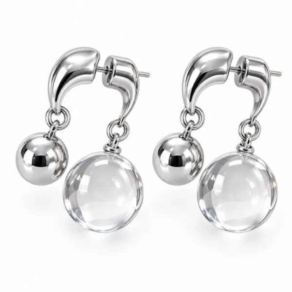 Clear Orb Double Ball Drop Earrings, 2-Way Wear Minimalist Dangle Earrings, Modern Statement Jewelry for Women
