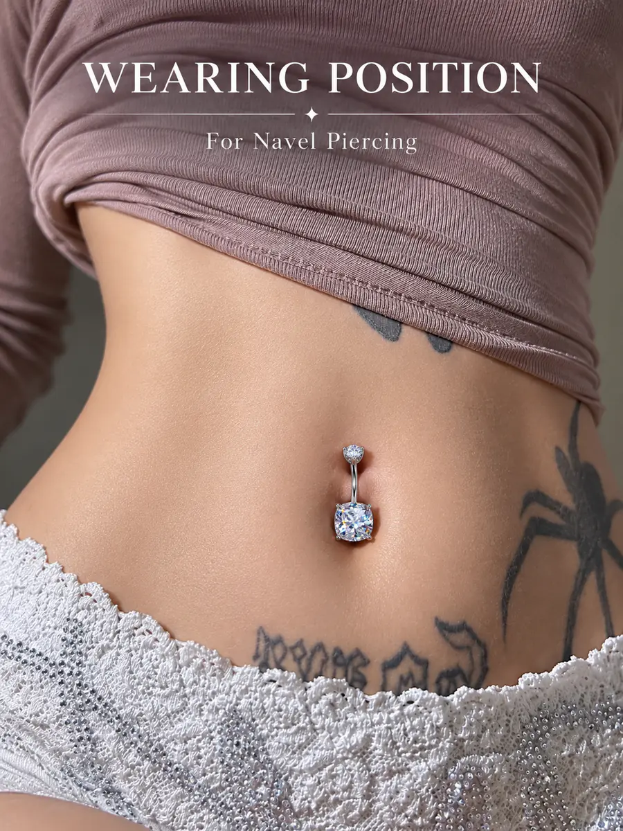 Cushion Cut CZ Belly Button Ring, Geometric Navel Piercing, Sparkly Statement Body Jewelry - product image