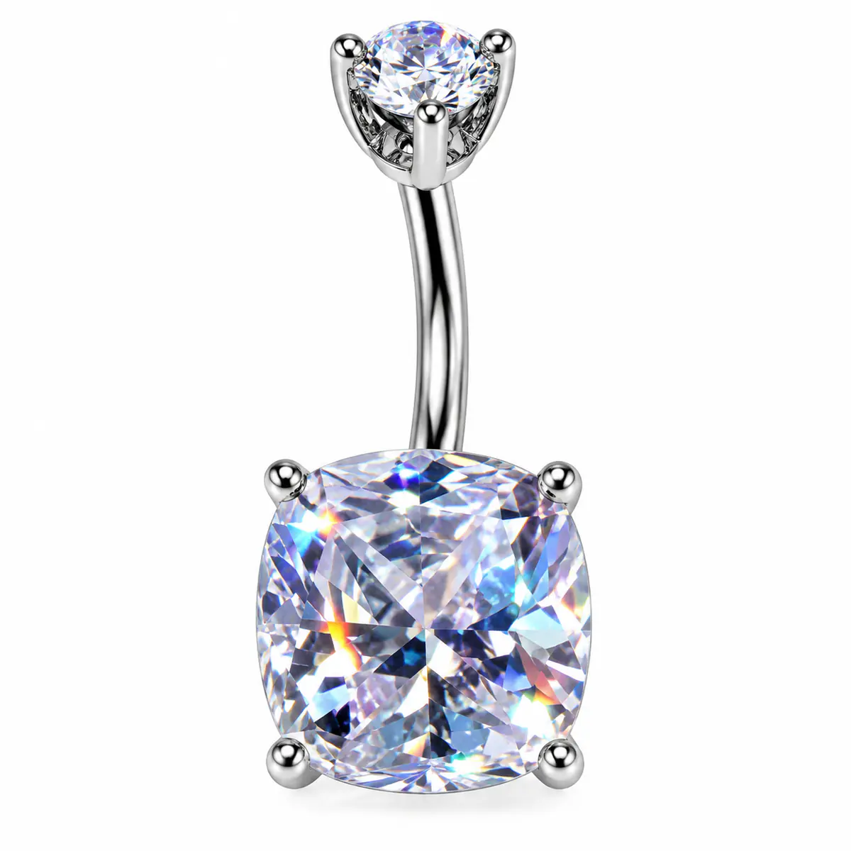 Cushion Cut CZ Belly Button Ring, Geometric Navel Piercing, Sparkly Statement Body Jewelry - 1_pcs 1.6/10mm