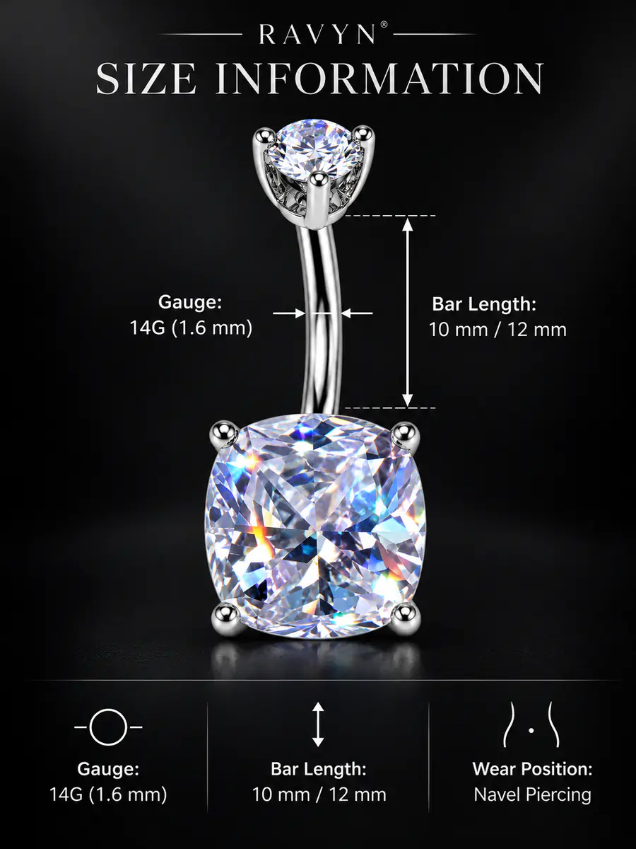 Cushion Cut CZ Belly Button Ring, Geometric Navel Piercing, Sparkly Statement Body Jewelry - product image