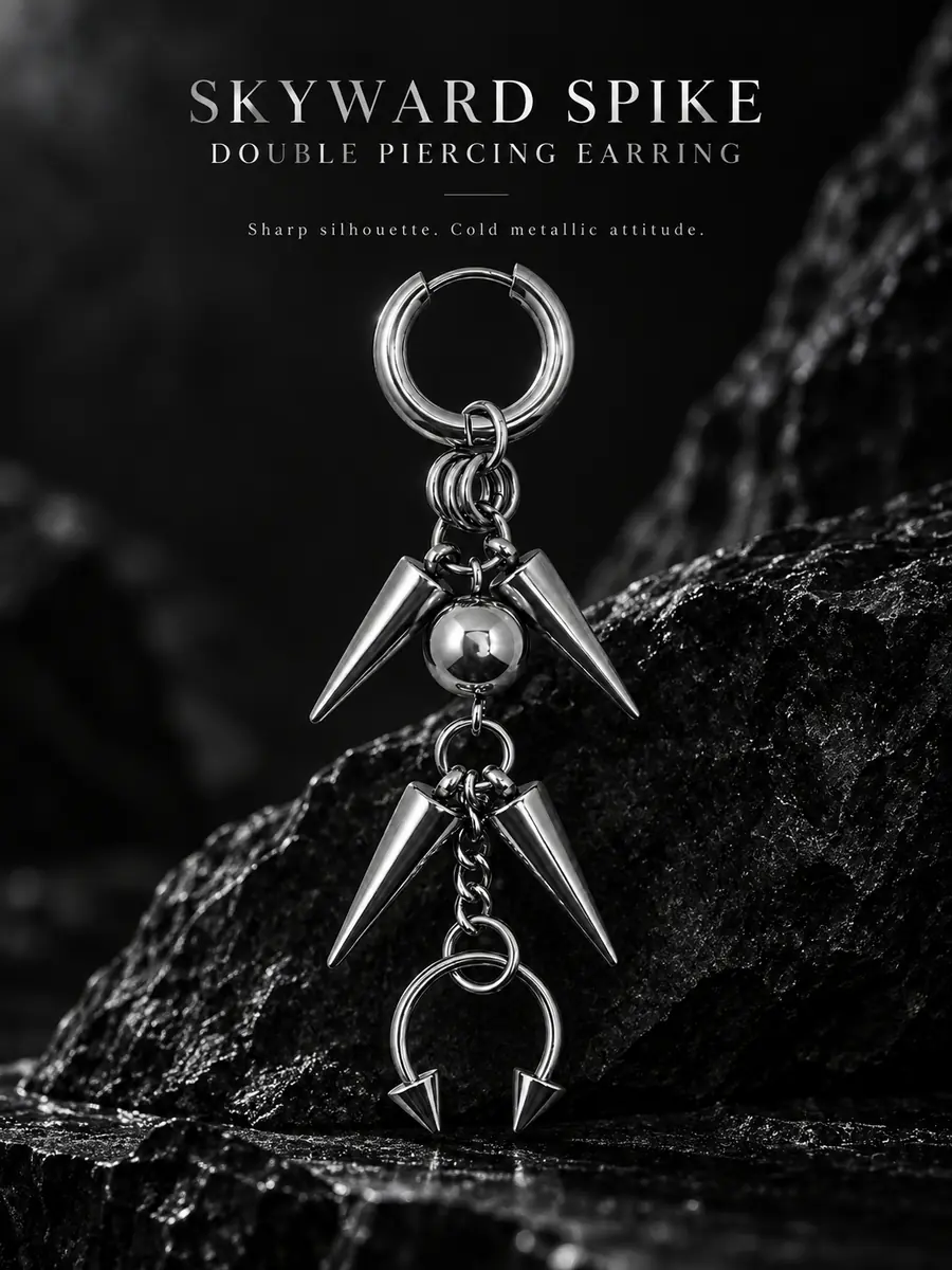 Spike Chain Helix to Lobe Earring, Titanium Steel Cartilage Chain Piercing, Industrial Gothic Jewelry - product image