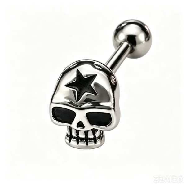 Skull Tongue Ring, Titanium Steel Skull Barbell, External Thread Gothic Tongue Piercing Jewelry