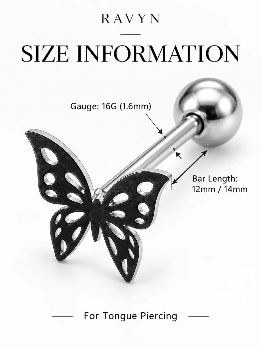 Cut-Out Butterfly Tongue Ring, Titanium Steel Butterfly Barbell, Edgy Tongue Piercing Jewelry - product image