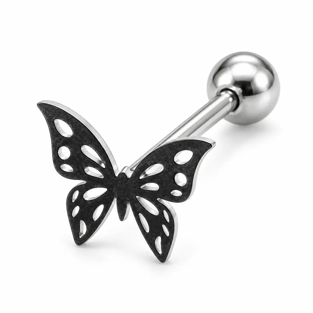 Cut-Out Butterfly Tongue Ring, Titanium Steel Butterfly Barbell, Edgy Tongue Piercing Jewelry - 1_pcs 1.6/12mm