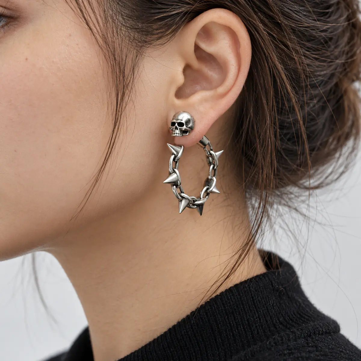 Spike Rivet Stud Earrings Alloy Independent Design Punk Subculture Streetwear Unisex Jewelry - wearing view