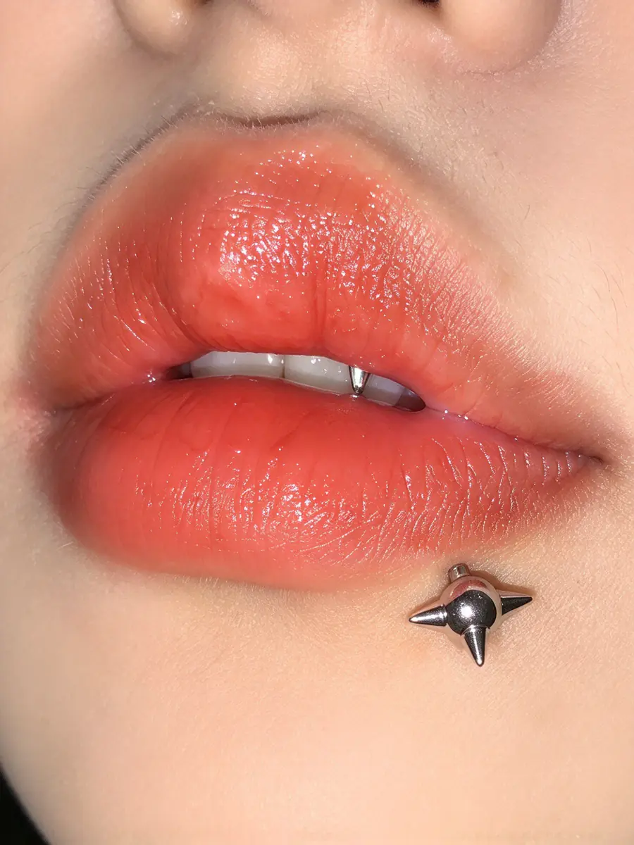 Punk Edgy Baddie Horseshoe C-Ring, Titanium Steel Spiked Ball, Dual Use Lip & Helix Piercing Jewelry - product image