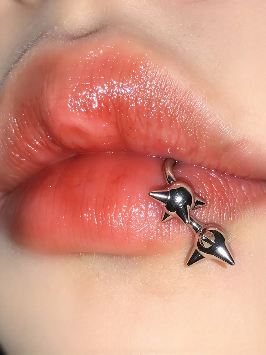 Punk Edgy Baddie Horseshoe C-Ring, Titanium Steel Spiked Ball, Dual Use Lip & Helix Piercing Jewelry - product image