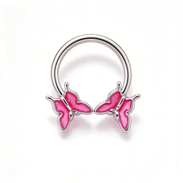 3Pcs Pink Princess Piercing Set, Butterfly Horseshoe Pearl, Titanium Steel, Multi-Use Septum Cartilage Ear Jewelry