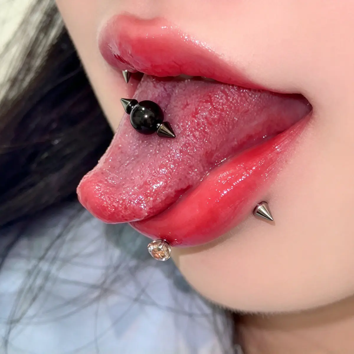 Punk Cyberpunk Tongue Ring, Barbell & Chain, Daily Wear Friendly, Edgy Baddie Piercing Jewelry - product image