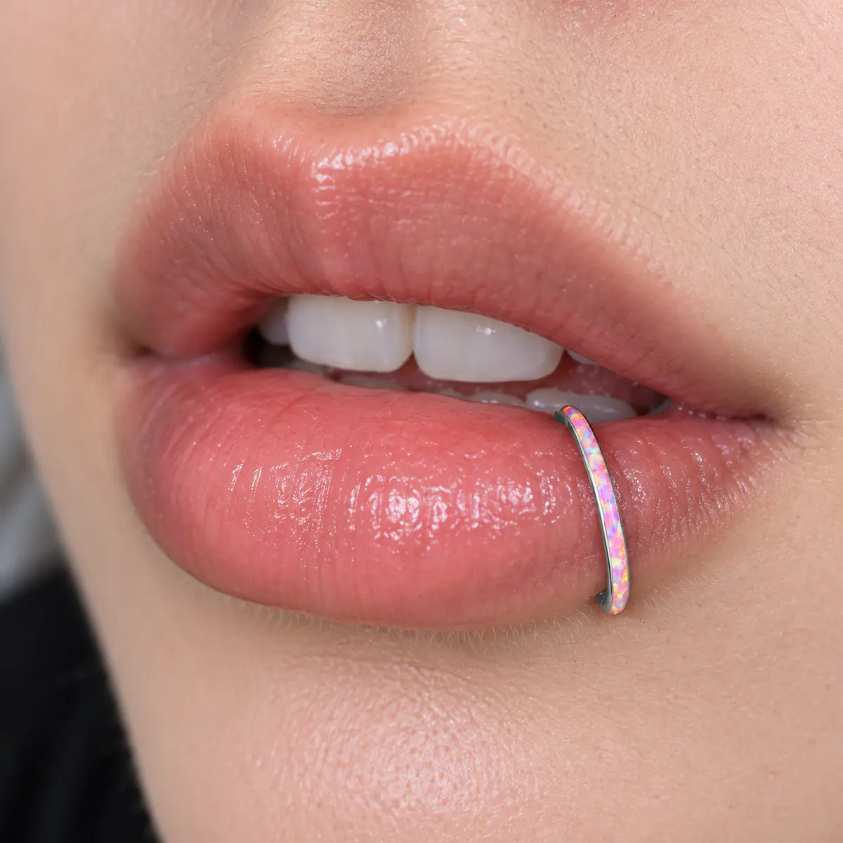 Sparkling Opal Clicker Piercing Jewelry, Multi-Use Lip Cartilage Ring, Minimalist Plain Band Daily Wear - product image