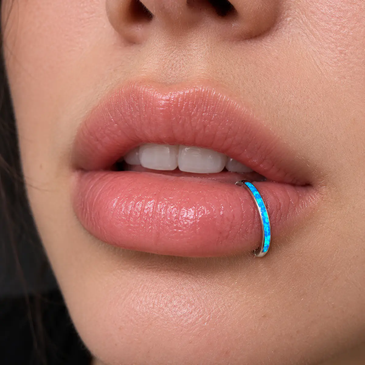 Sparkling Opal Clicker Piercing Jewelry, Multi-Use Lip Cartilage Ring, Minimalist Plain Band Daily Wear - product image