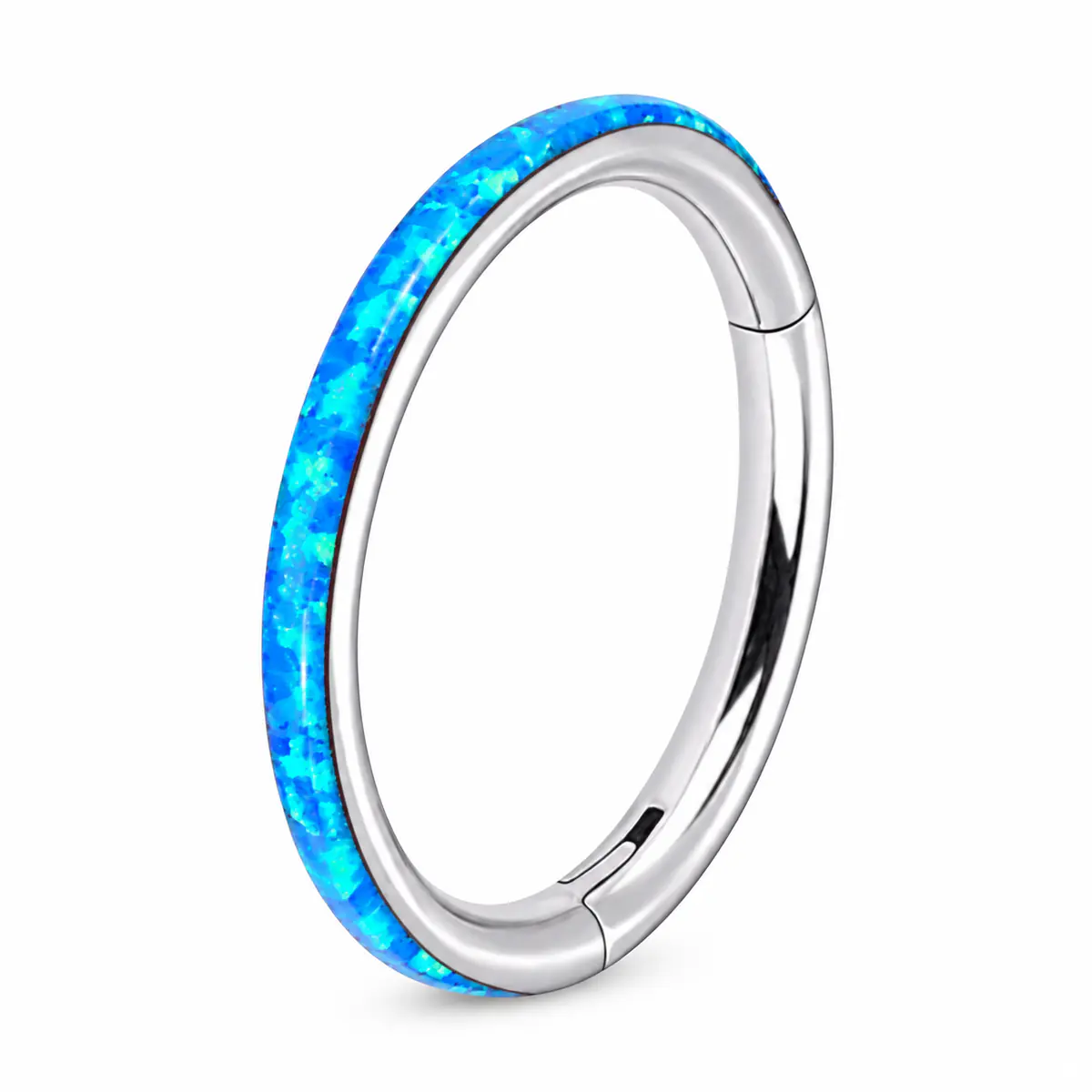 Sparkling Opal Clicker Piercing Jewelry, Multi-Use Lip Cartilage Ring, Minimalist Plain Band Daily Wear - Blue 1.2/10mm