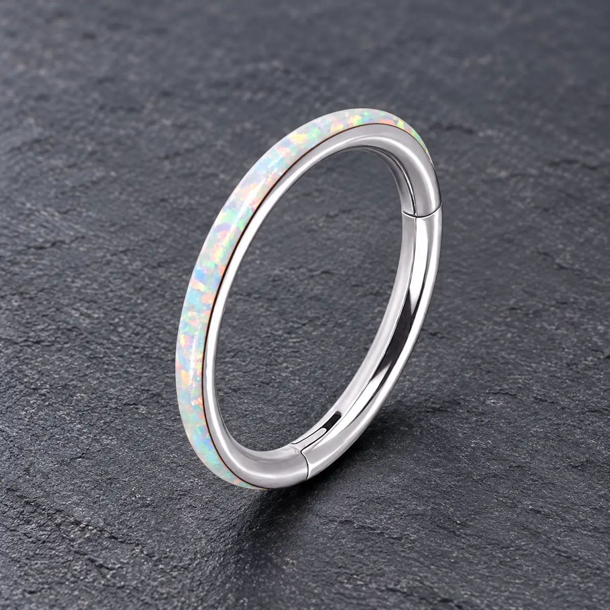Sparkling Opal Clicker Piercing Jewelry, Multi-Use Lip Cartilage Ring, Minimalist Plain Band Daily Wear - product image