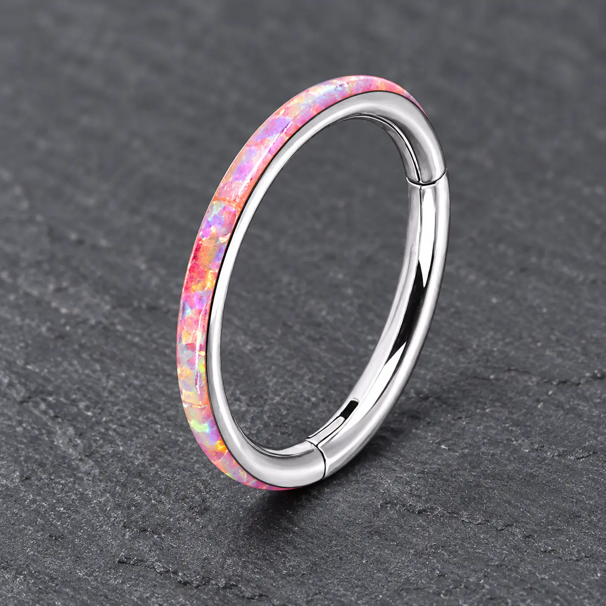 Sparkling Opal Clicker Piercing Jewelry, Multi-Use Lip Cartilage Ring, Minimalist Plain Band Daily Wear - product image