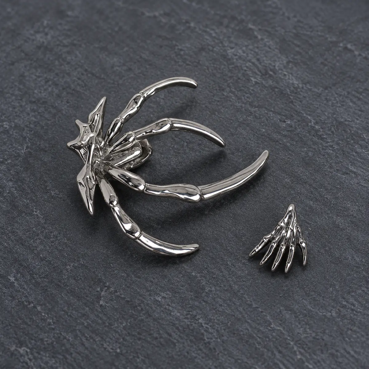 2Pcs Dark Spider & Demon Claw Ear Jewelry Set, No Piercing Ear Cuff & Cartilage Stud Earrings, Edgy Cool Minimalist Women's Earwear - product image