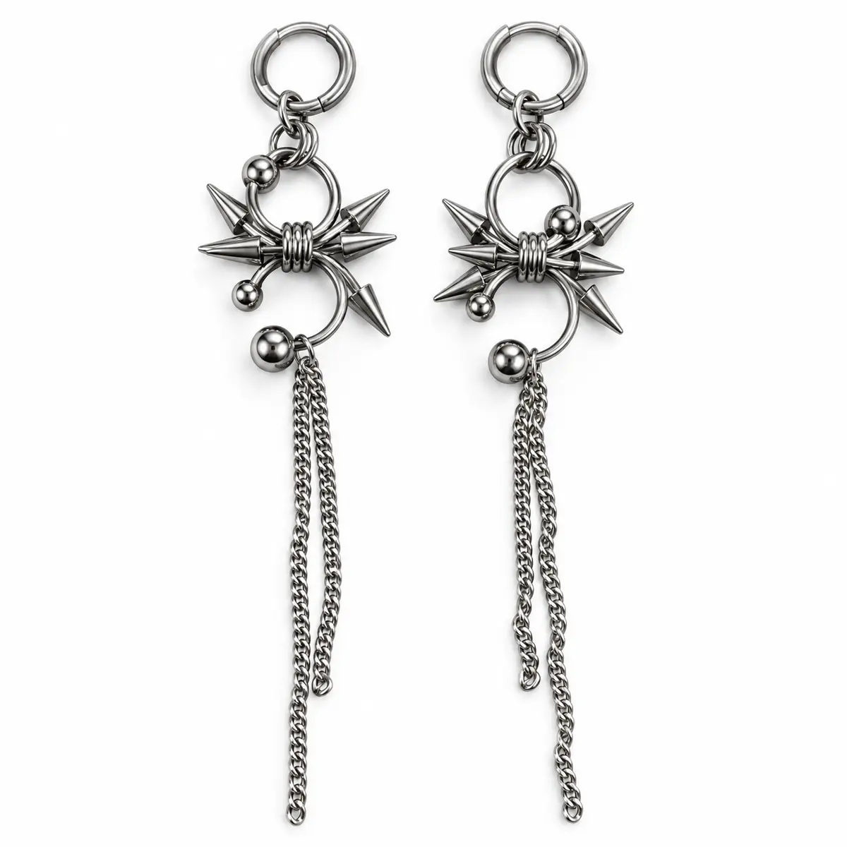 Original Unique Punk Tassel Earrings Set, Goth Alt Hip Hop Baddie, Drop Stud Hoop Edgy Personality Ear Jewelry - 1_Pair