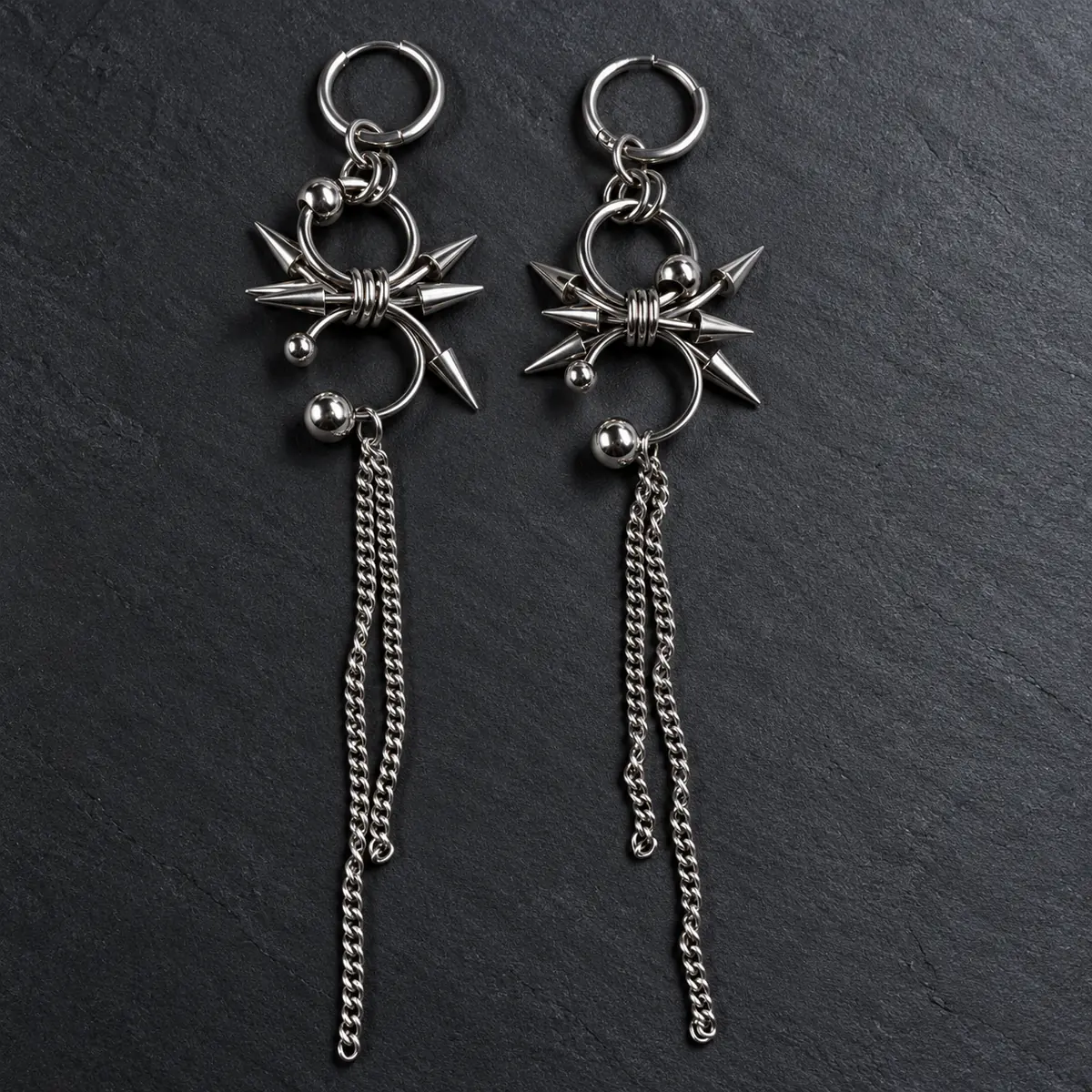 Original Unique Punk Tassel Earrings Set, Goth Alt Hip Hop Baddie, Drop Stud Hoop Edgy Personality Ear Jewelry - product image
