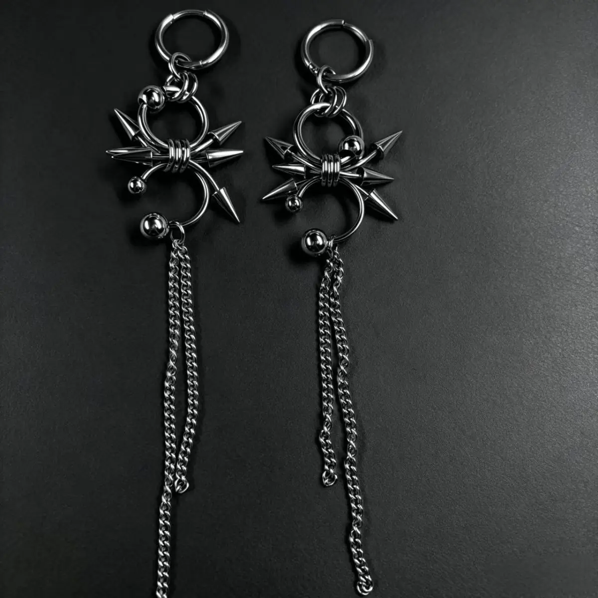 Original Unique Punk Tassel Earrings Set, Goth Alt Hip Hop Baddie, Drop Stud Hoop Edgy Personality Ear Jewelry - product image
