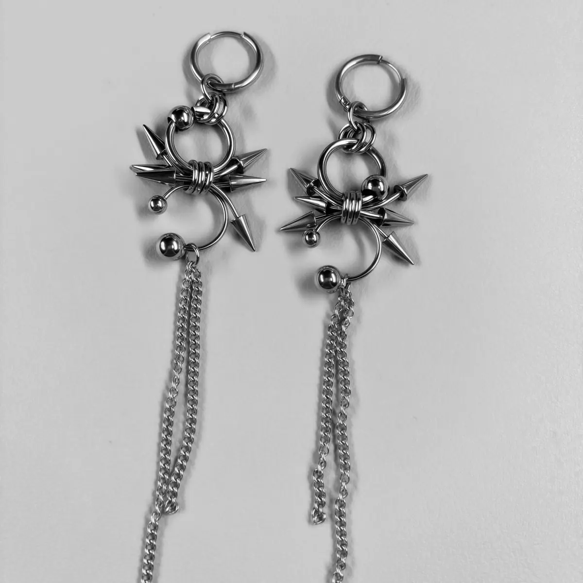 Original Unique Punk Tassel Earrings Set, Goth Alt Hip Hop Baddie, Drop Stud Hoop Edgy Personality Ear Jewelry - product image