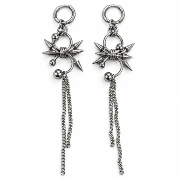 Original Unique Punk Tassel Earrings Set, Goth Alt Hip Hop Baddie, Drop Stud Hoop Edgy Personality Ear Jewelry