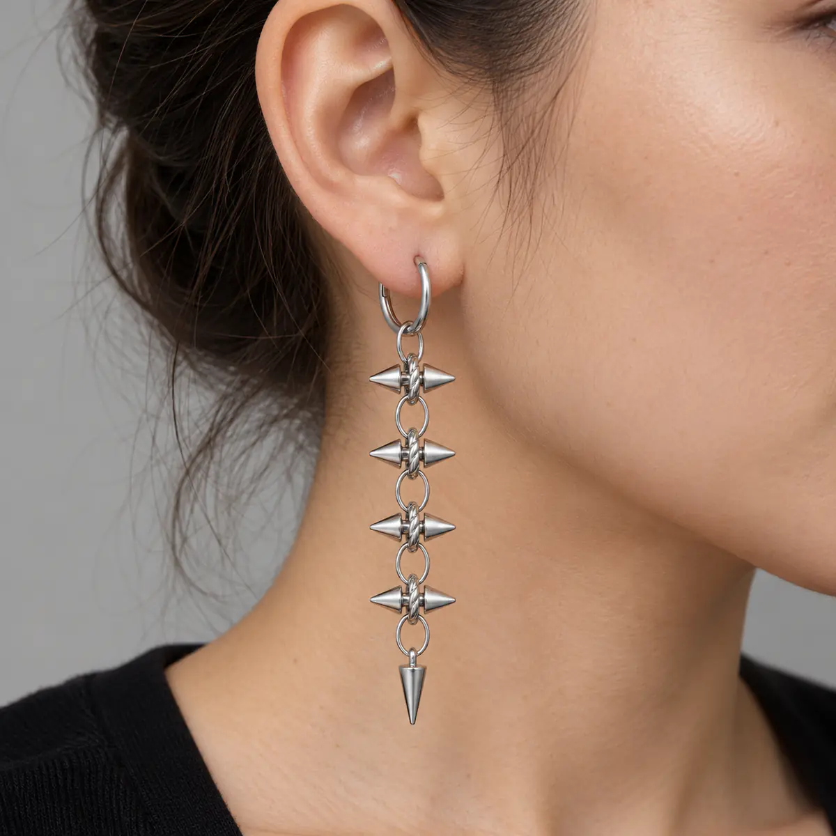 Fade-Resistant Spike Rivet Punk Earrings for Women, Y2K Alt Style, Unique Stud & Hoop Premium Ear Jewelry - product image