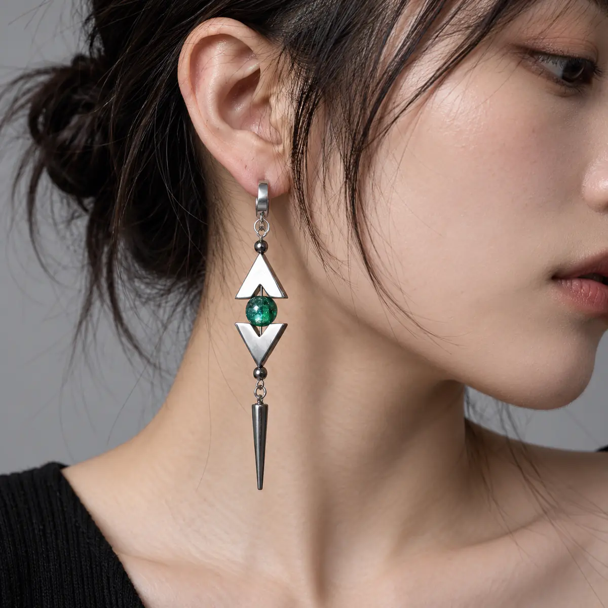 Vibrant Spike Rivet Punk Earrings for Women, Y2K Alt Style, Stud & Hoop Edgy Exaggerated Premium Ear Jewelry - wearing view