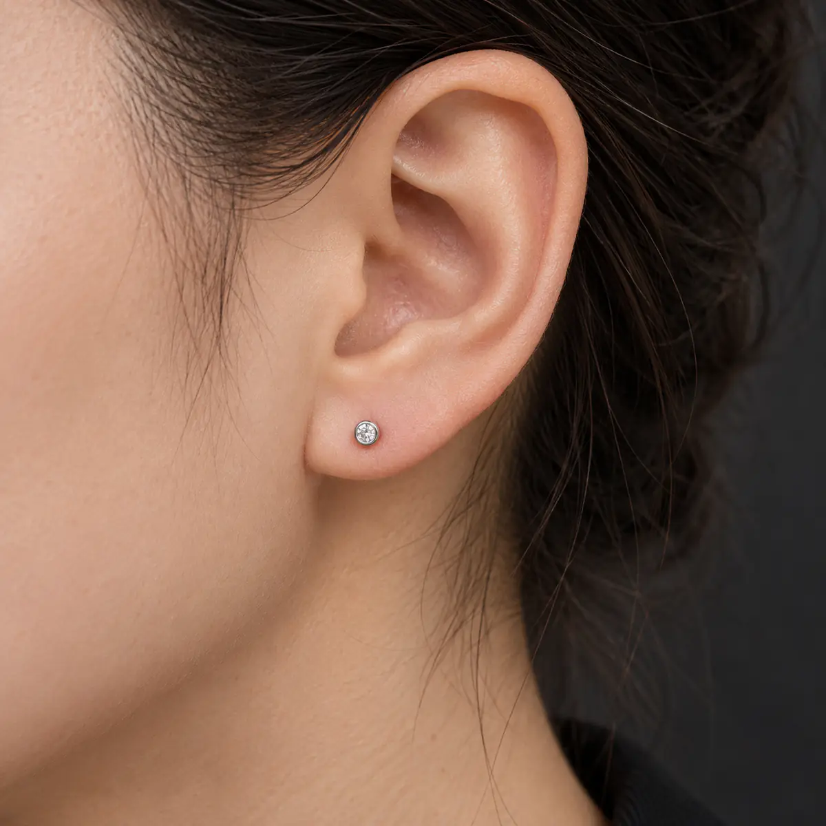 Threadless Push-In Stainless Steel Piercing Studs, Punk Crystal Inlaid, Hypoallergenic Ear Lip Stud European Style Body Jewelry - wearing view