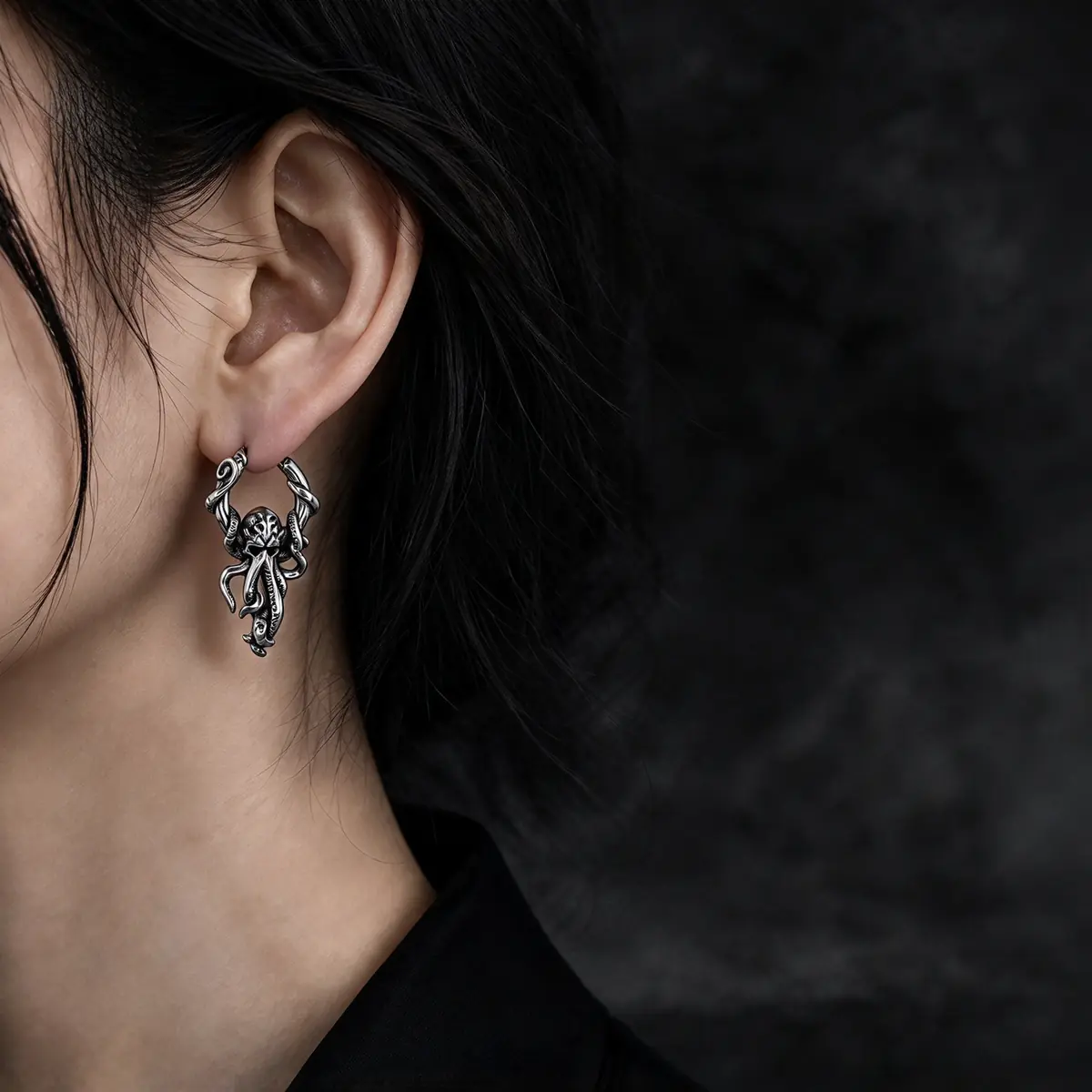 Great Old Ones 3D Cthulhu Tentacle Drop Earrings, Stainless Steel, Dark Gothic Punk Halloween Alternative Ear Jewelry - product image