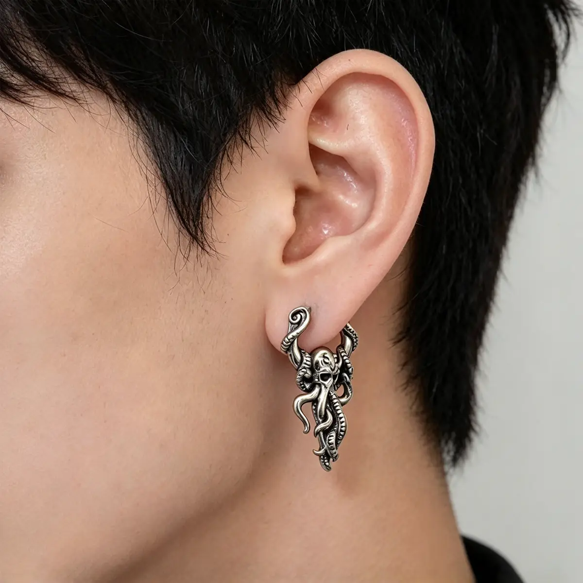 Great Old Ones 3D Cthulhu Tentacle Drop Earrings, Stainless Steel, Dark Gothic Punk Halloween Alternative Ear Jewelry - product image