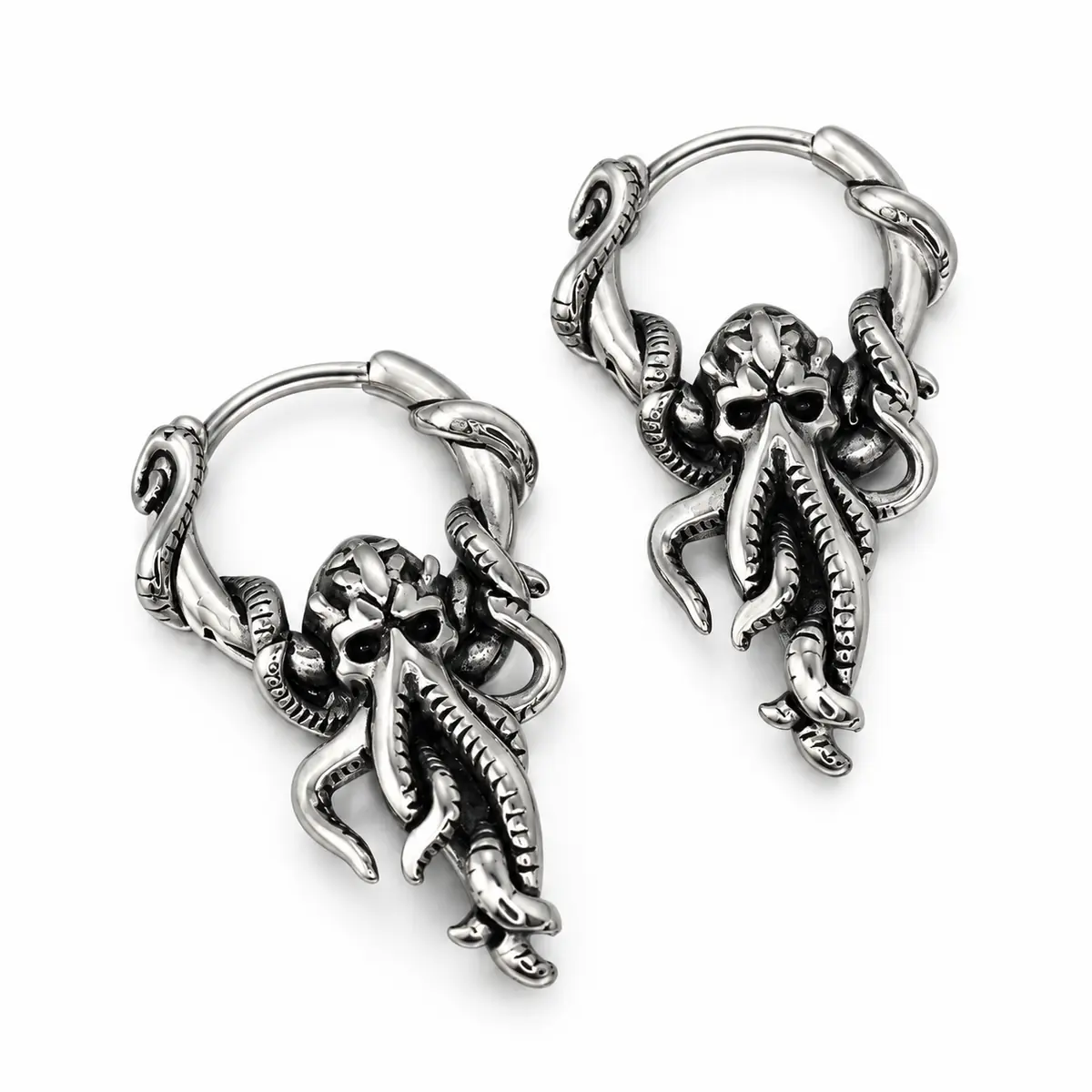 Great Old Ones 3D Cthulhu Tentacle Drop Earrings, Stainless Steel, Dark Gothic Punk Halloween Alternative Ear Jewelry - 1_pcs