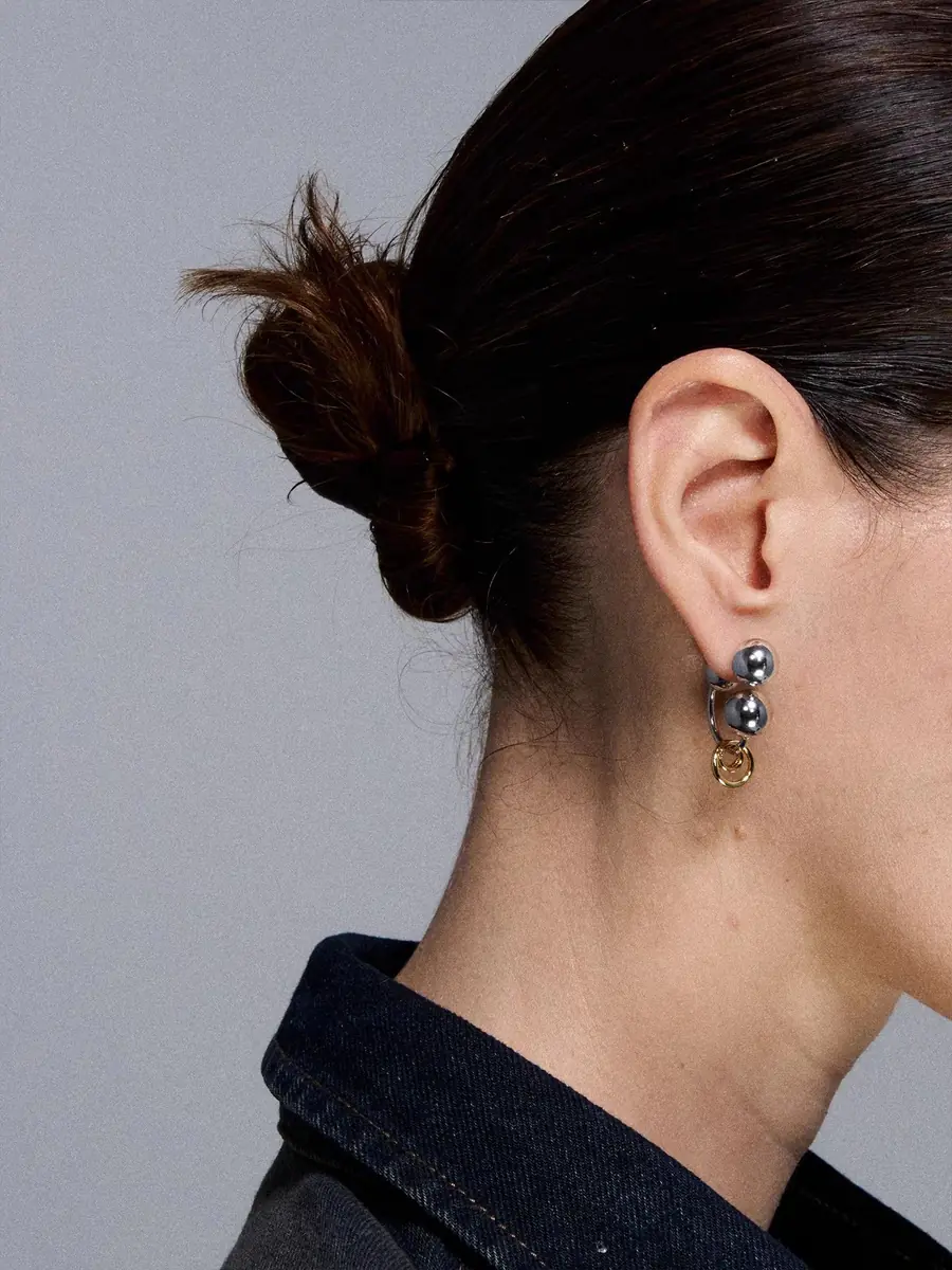Premium Edgy Punk Earrings for Women, Reconstruct Series Gold & Silver Ball, Trendy Statement Fashion Ear Jewelry - product image