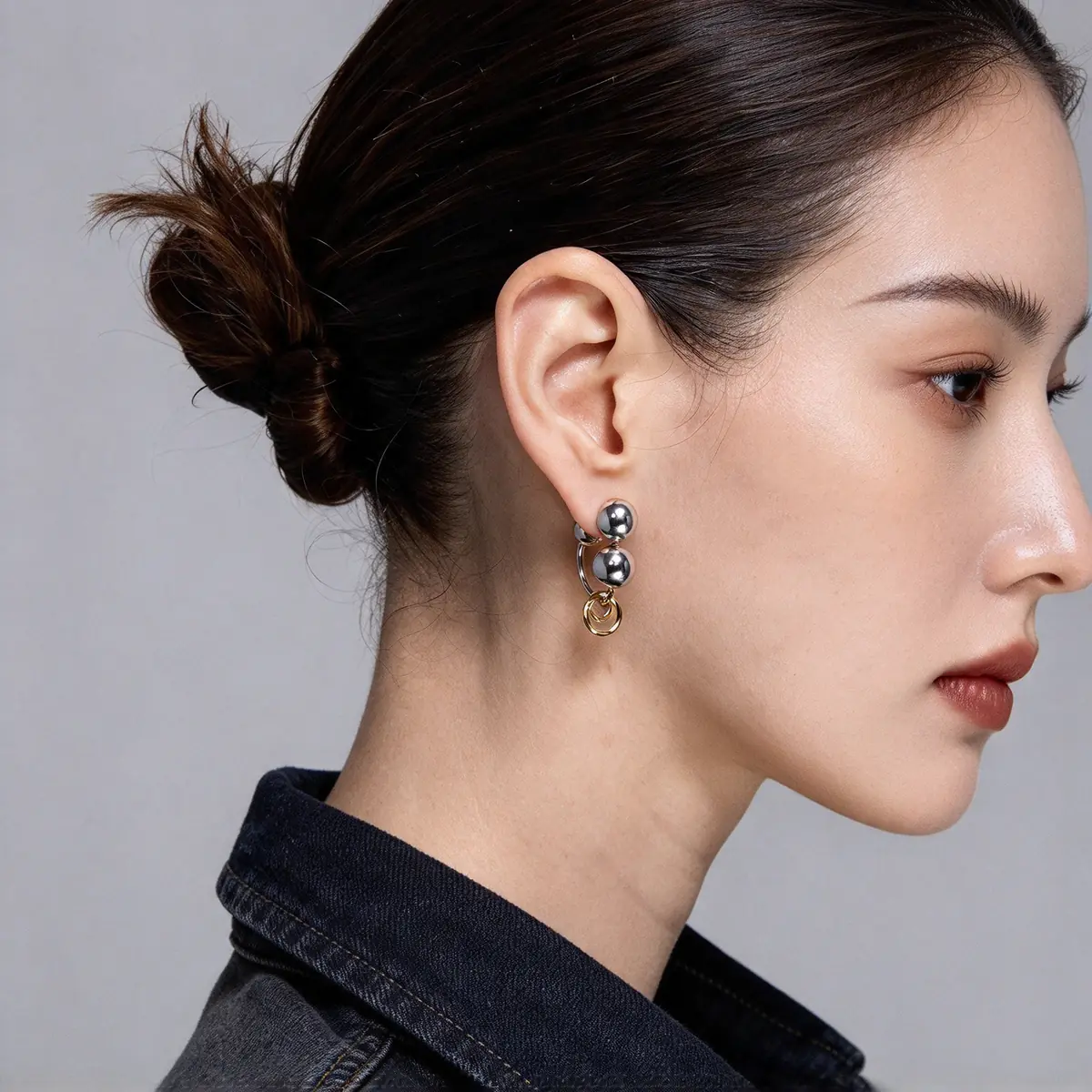 Premium Edgy Punk Earrings for Women, Reconstruct Series Gold & Silver Ball, Trendy Statement Fashion Ear Jewelry - product image