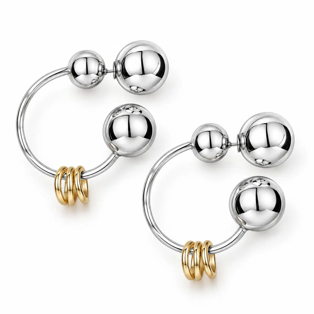 Premium Edgy Punk Earrings for Women, Reconstruct Series Gold & Silver Ball, Trendy Statement Fashion Ear Jewelry - 1_Pair